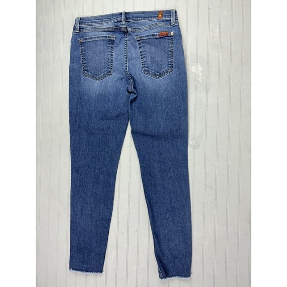 7 For All Mankind Size 29 Women Jeans The Ankle Skinny Raw Hem Stretch Dark Wash - Picture 4 of 4
